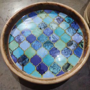 Custom Design Printed Wooden Serving Tray Bowl <b>Glass</b> with Enamel Colors - Product Image 1