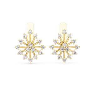 Pendientes únicos de diamantes redondos cultivados en laboratorio con diseño de copo de nieve, con clip en oro amarillo de 18 quilates, para uso diario, fiestas y regalos para mujeres. - Product Image 1