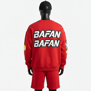 Conjunto de Sudadera y Pantalones Cortos de Felpa de Algodón Cepillado de Lujo para Hombre, Color Rojo, Logotipo Estampado, Uso Diario - Product Image 2