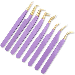 Premium Purple Stainless Steel Eyelash Tweezers Set <b>Precision</b> Tip For Lash Extension <b>Tools</b> at Competitive Prices - Product Image 1