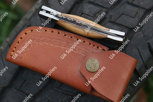 รองรับ OEM/ODM มีดพับเหล็กดามัสกัส ด้ามไม้มะกอก ใบมีดเอียง มีดพกพาอเนกประสงค์ EDC คุณภาพสูงระดับอุตสาหกรรม MOQ ต่ำ - Product Image 6