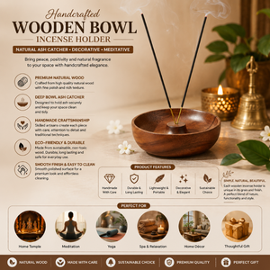 <b>Decorative</b> Wooden Bowl Incense Holder | Handmade Ash Catcher Incense Stick Burner for Pooja Aromatherapy Meditation Home <b>Decor</b> - Product Image 5