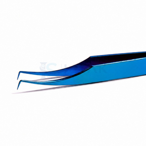 Pince à épiler professionnelle bleue angulaire à pointe fine en acier inoxydable pour extensions de cils volume – Outil de salon de beauté - Product Image 3