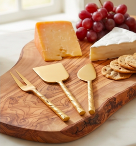 Ensemble de service à fromage doré avec poignées texturées, compatible lave-vaisselle, fourchette, spatule, cuillère pour la cuisine, la salle à manger et l'hôtellerie - Product Image 6