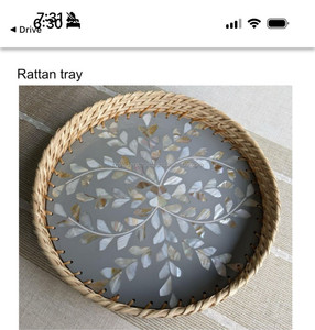 Bandeja redonda de ratán hecha a mano asequible con Incrustaciones de nácar, artesanía india Premium para el hogar, la cocina y la decoración de Ramadán - Product Image 4