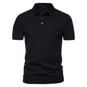 Polo à manches courtes en tricot uni pour homme, style décontracté, coupe classique, noir, boutons sur le devant - Product Image 1
