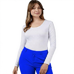 Camiseta de Yoga para Mujer, Blanca, Manga Larga, Cuello Redondo, Sólida, Transpirable, de Spandex y Algodón, Corte Regular - Product Image 5