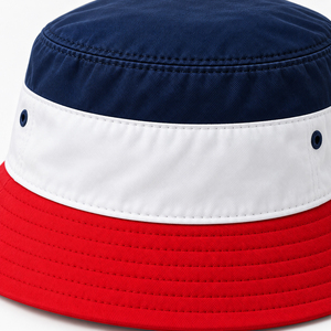 Chapeau Bob Unisexe à Blocs de Couleurs Rouge Blanc Bleu Marine en Toile de Coton Décontracté Printemps-Été Adulte Logo Personnalisé Broderie 3D de Haute Qualité - Product Image 4