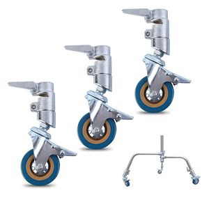 Ensemble de roulettes pivotantes robustes, capacité de charge de 100 kg, roues en caoutchouc PP avec frein pour trépied photo et vidéo - Product Image 1