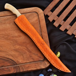Cuchillo de filetear de 7 pulgadas de acero de Damasco forjado a mano con mango ergonómico de hueso de camello y funda de cuero, personalizado por UA Supplies, OEM ODM - Product Image 6