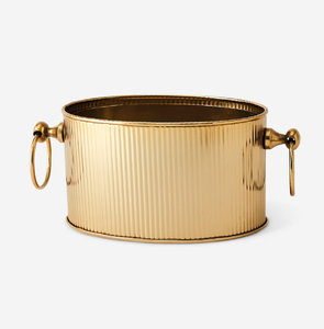 Oval Ribbed Gold Finish Galvanized Ice <b>Bucket</b> Beverage Holder Two Flexible Ring Handles 5L Capacity Durable Portable Available - Product Image 1