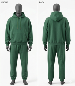 Conjunto Deportivo Unisex con Capucha Verde, Estilo Informal de Algodón de Color Sólido, con Bolsillos Laterales y Cierre con Cordón, Estilo Otoñal - Product Image 1