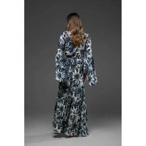 เดรสยาวลายดอกไม้สีเทาสุดหรูสำหรับผู้หญิง คอวี แขนยาว ทรงเข้ารูป สไตล์โบฮีเมียน เหมาะสำหรับงานเลี้ยงตอนเย็น - Product Image 5