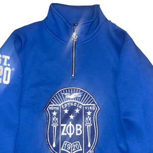 เสื้อสเวตเชิ้ตคอกลมสำหรับผู้หญิง Zeta Phi Beta ปักลายตราสัญลักษณ์สีน้ำเงิน พร้อมซิป ¼  สำหรับชมรมนักศึกษา  จากผู้ผลิตมืออาชีพ - Product Image 3