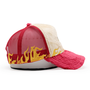 High Crown Fluffy Velvet Trucker Caps Flame <b>Fire</b> Embroidery Custom Logo Personalize Fuzzy Under Brim Color Trucker Caps - Product Image 5