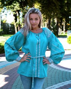 Blusa Casual de Algodón Popelín con Cuello en V y Manga Media Estilo Bohemio Vintage para Mujer - Product Image 1