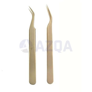 Vente en gros de pinces à cils en acier inoxydable, 2 pièces, plaquées or, avec étui en cuir PU, outil professionnel pour les cils - Product Image 4