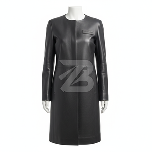 Women Genuine Leather Longline Coat Custom Logo OEM ODM Wholesale Minimal Single Breasted Knee Length Outerwear - Product Image 1