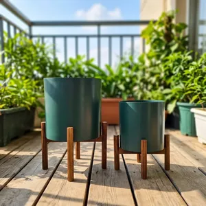 Ensemble de supports à plantes en bois modernes, jardinières vertes, style scandinave, supports pour pots de fleurs d'intérieur, décoration minimaliste pour le salon - Product Image 2