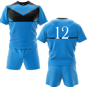 Unisex Blue Soccer Jersey Set Crew Neck Half Sleeve Moisture Wicking Polyester <b>Athletic</b> Fit Color Blocking Design Front - Product Image 3