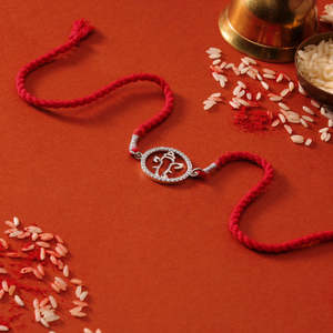 Radiant Ganesh Ji Bezel Set Cubic Zirconia Rhodium-Plated Silver Thread Unisex Luxury Handmade Rakhi & Rakshabandhan <b>Bracelet</b> - Product Image 4