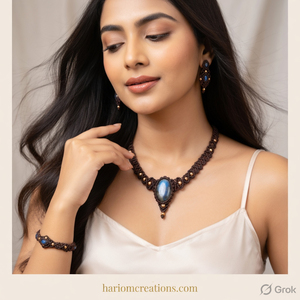 Collier ras du cou en macramé fait main avec labradorite, style bohème, cordon réglable, perles dorées, bijoux en labradorite naturelle - Product Image 4