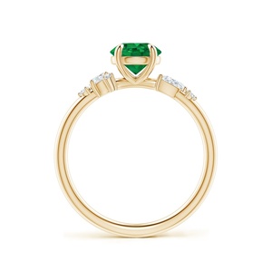 Anillo de Compromiso de Oro de 14K con Esmeralda Verde de Corte Redondo de 1 Quilate y Detalles de Diamantes Naturales de Múltiples Formas, Anillo Hecho a Mano Personalizado - Product Image 3