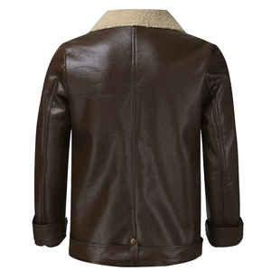 <b>Men</b> Brown Genuine Leather <b>Sherpa</b> Lined Bomber Jacket Zip Up Winter Outerwear Casual - Product Image 3