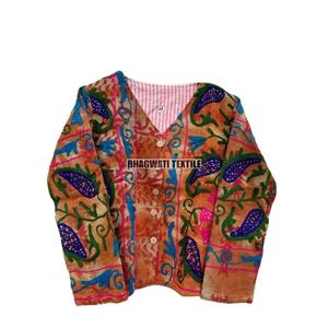 Veste d'hiver longue pour femme avec broderie à la main Suzani Design Robe en coton à bord brut Techniques imprimées Demoiselle d'honneur Tissage bohème - Product Image 1