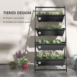 Support de Jardin Vertical Classique à 4 Niveaux, Robuste, en PP pour l'Extérieur, avec 4 Bacs pour Légumes et Fleurs - Product Image 4