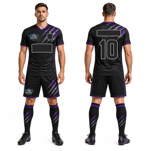 Ensemble complet de maillot et short de football, coupe athlétique, tissu mesh sportif, impression personnalisée du nom et du numéro, ensemble uniforme - Product Image 2