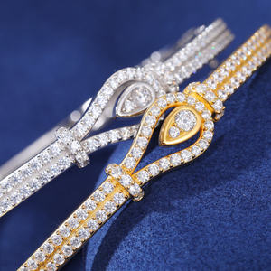 Luxury 18K Gold Plated Cuff <b>Bracelets</b> With Pear Cut Diamond Channel Setting Unisex Everyday Wear Water Drop Design - Product Image 2