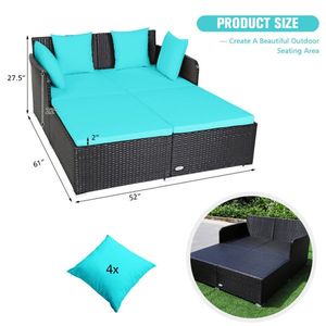 Lettino da Esterno in Rattan Turchese con Cuscini Imbottiti Impermeabili, Sedia da Spiaggia in Rattan PE e Teak per Uso a Bordo Piscina - Product Image 3