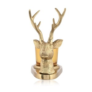 Christmas Deer Head <b>Tealight</b> Candle Holder with Glass Votive – Luxury Metal Reindeer Candle Stand for Table Decor & Gifting - Product Image 2