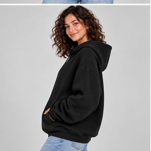 Custom Logo <b>Women's</b> Oversized Hoodie <b>Black</b> Cotton <b>Fleece</b> Drop-Shoulder Front Print Streetwear Casual Autumn Wear Top Selling - Product Image 2