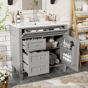 Mobile bagno moderno da 36 pollici con lavabo integrato, 2 cassetti e cassetto a ribalta, mobiletto contenitore per bagno con lavabo singolo - Product Image 1