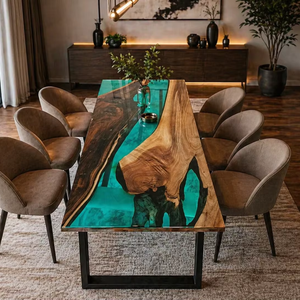 Blue Transparent <b>Epoxy</b> Resin Dining <b>Table</b> Rectangle, Luxury Wood and Resin <b>Table</b>, Modern Home Furniture Statement Piece - Product Image 1