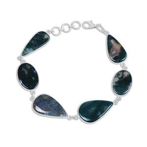 Moss Agate Fine Fashion Bangle 925 Sterling Silver Pear & Oval Shape Link <b>Adjustable</b> Gemstone Jewelry For Women Gift - Product Image 2