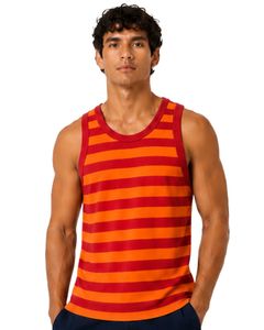<b>Red</b> Orange Striped <b>Men</b> Cotton Tank Top Sleeveless <b>Vest</b> Casual Summer Gym Fitness Shirt Breathable Loose Fit Streetwear Tank Top - Product Image 1
