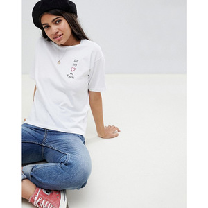 เสื้อยืดคอกลมผ้าฝ้ายสีขาวสำหรับผู้หญิง ทรงปกติ สวมใส่สบาย สีพื้น ผ้าเจอร์ซีย์ แขนสั้น ระบายอากาศได้ดี ใส่ได้ทุกฤดู - Product Image 2