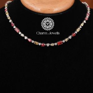 Charm_Jewells Women's 925 <b>Silver</b> Moissanite <b>Choker</b> Necklace Luxury Emerald Cut Claw Setting Wedding Beads Chain - Product Image 1