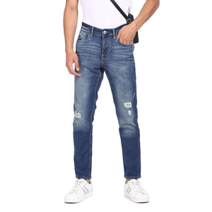 High Quality Men's Customizable Denim <b>Jeans</b> Pant Mid <b>Waist</b> Straight Dark Lightweight Zipper Fly Export Wholesale Cheap Price - Product Image 3