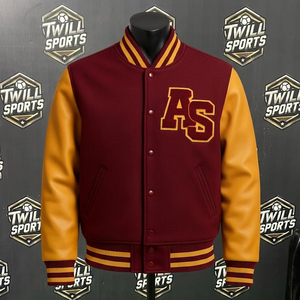 <b>Men's</b> Maroon Arizona <b>Varsity</b> <b>Jacket</b> With Gold PU Leather Sleeves Embroidery Front Letterman <b>Bomber</b> Coat Autumn Casual Wear - Product Image 3