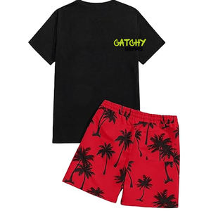 Trendy Printed Knitted <b>Men</b> <b>T</b>-<b>Shirt</b> <b>and</b> <b>Shorts</b> Set Custom Logo Casual Wear Outfit - Product Image 2