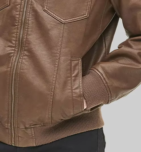 Latest Hot Selling Premium Quality Custom Design Red Real Leather Jacket Streetwear Custom Collar Leather Outdoor Jacket Men's - Product Image 5
