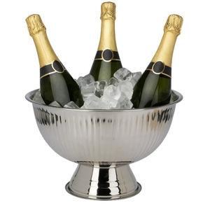 Élégant grand bol à punch en acier inoxydable avec base sur pied, seau à champagne et plat de service pour buffets, idéal pour les fêtes et événements - Product Image 1