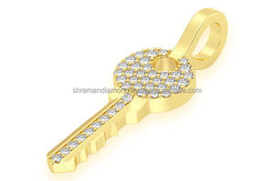 0.15CT Natural Diamond Round Brilliant Cut Mini Key <b>Pendant</b> 14K <b>Solid</b> <b>Gold</b> VS GH Custom Unisex Yellow <b>Gold</b> Hiphop Jewelry Gift - Product Image 2