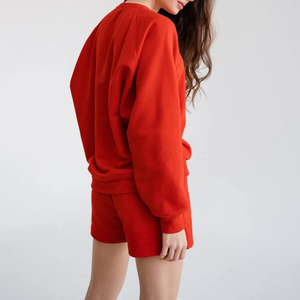 Conjunto de Sudadera y Pantalones Cortos Oversize para Mujer, de Corte Holgado, Manga Larga, Cuello Redondo, Color Liso, Largo por Encima de la Rodilla - Product Image 5