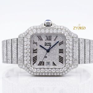 Reloj de Lujo con Incrustaciones de Moissanita para Hombre, Personalizado en Dos Tonos de Oro, Acero Inoxidable, con Diamantes y Números Romanos - Product Image 2