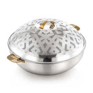 Stainless Steel Round Casserole with Geometric <b>Lid</b> Design for Gas and Induction Cooker Durable Modern Style - Product Image 1